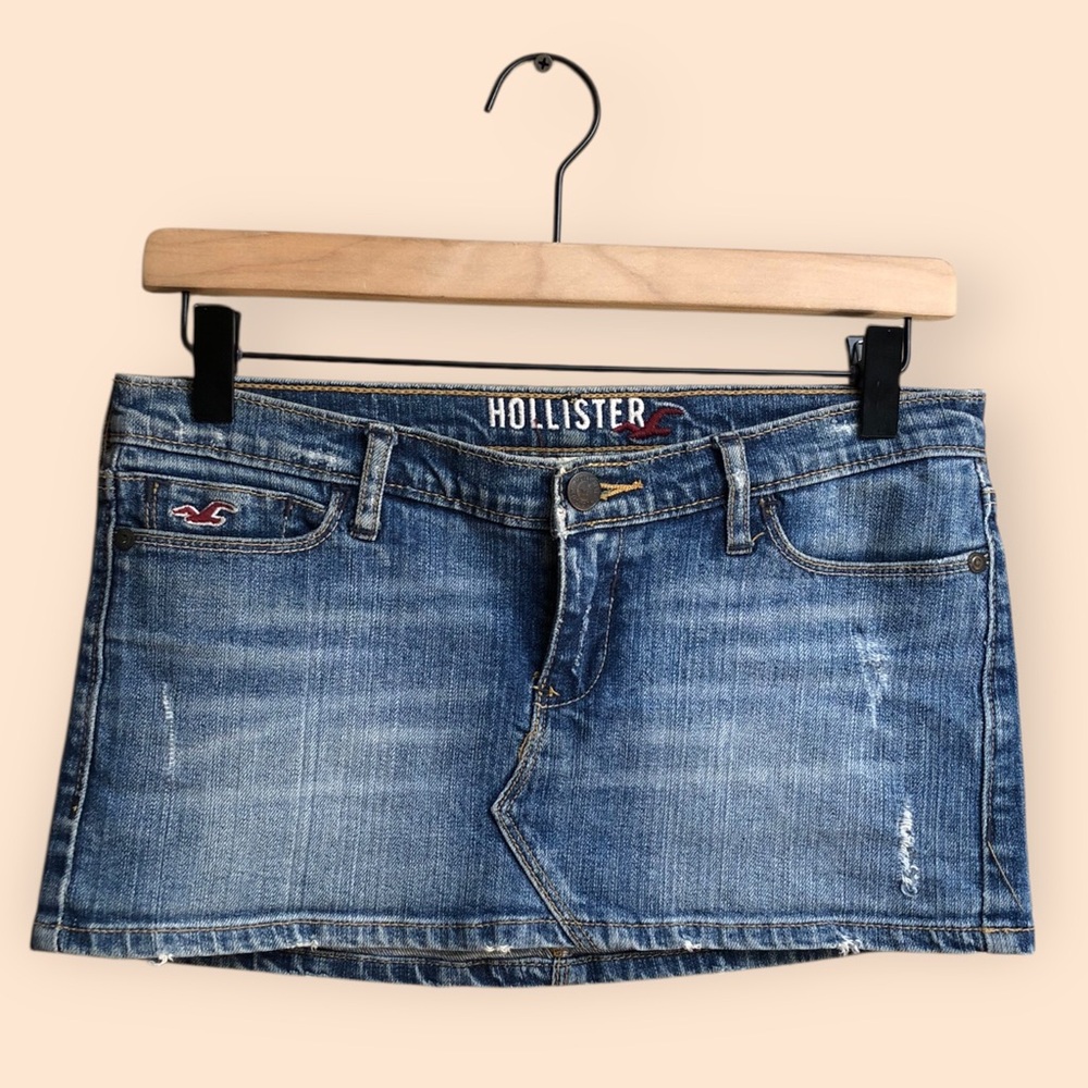 Vintage Y2K Hollister Micro Mini Denim Jean Skirt Classic Teen Junior Size 0